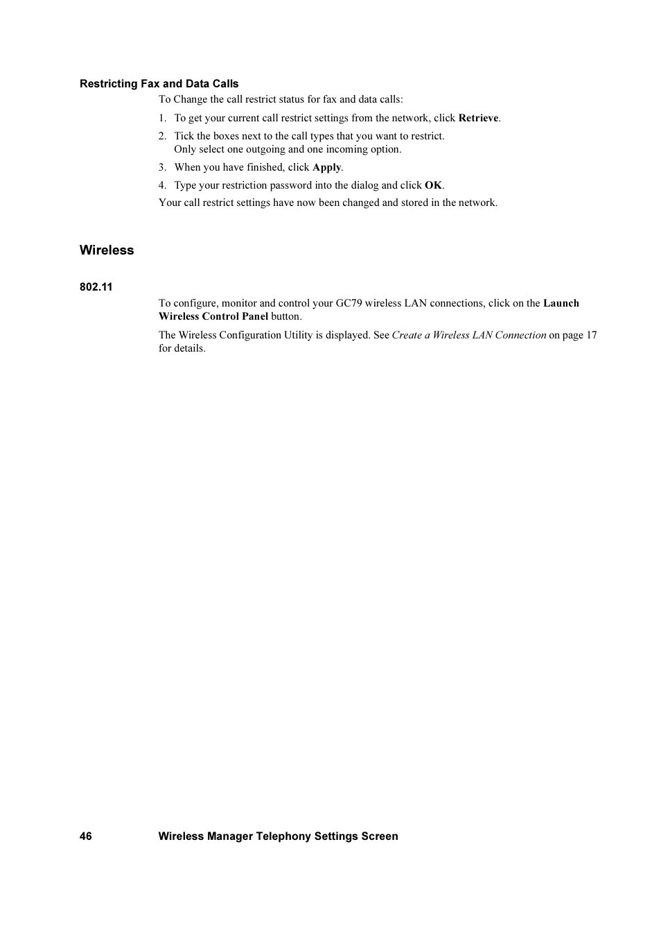 Wireless | Sony Ericsson GC79 User Manual | Page 46 / 93