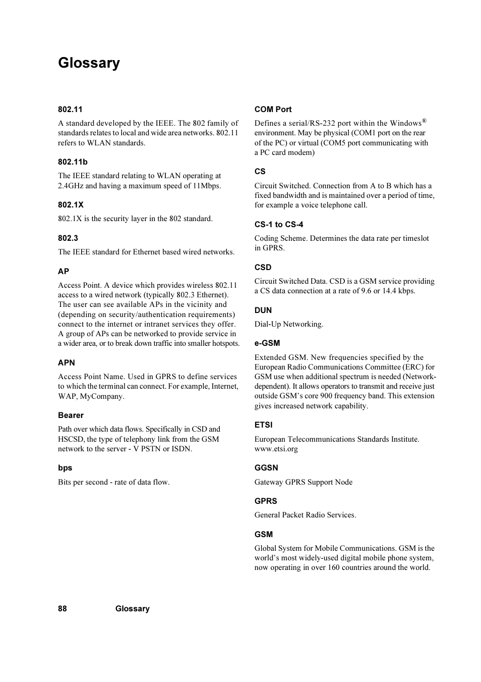 Glossary | Sony Ericsson GC79 User Manual | Page 88 / 93