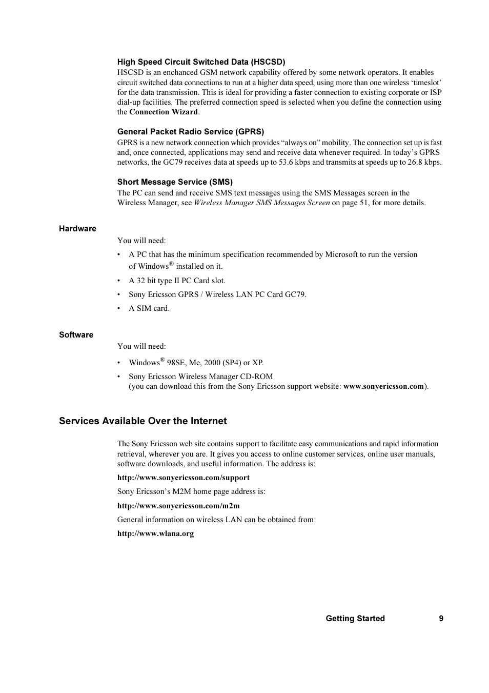 Services available over the internet | Sony Ericsson GC79 User Manual | Page 9 / 93