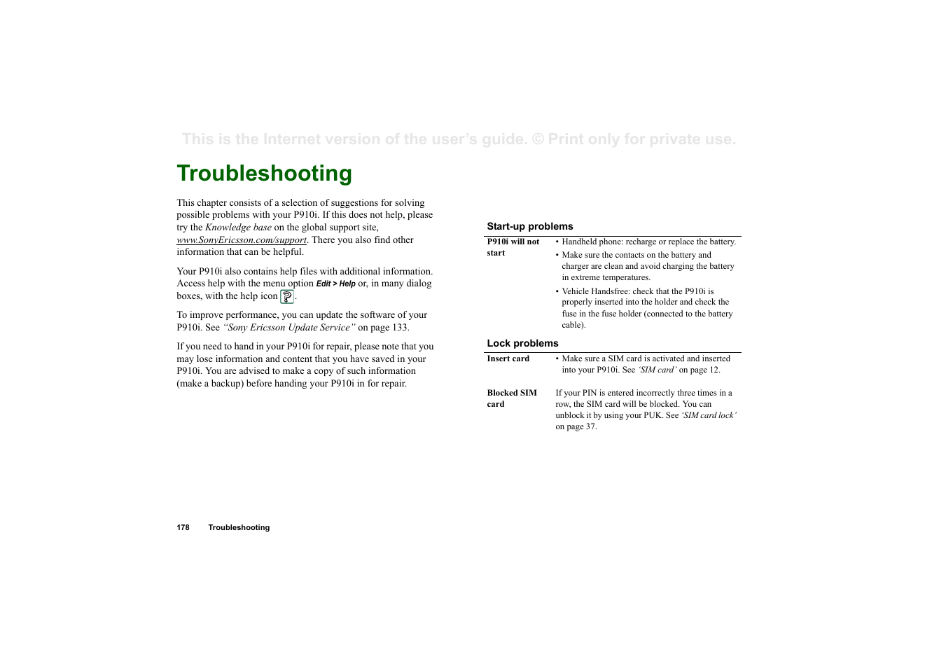 Reference, Troubleshooting, Eference | Sony Ericsson P910i User Manual | Page 178 / 204