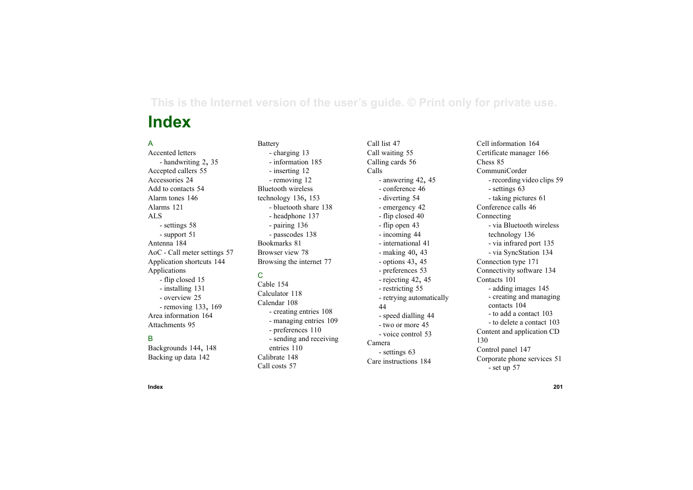 Index | Sony Ericsson P910i User Manual | Page 201 / 204