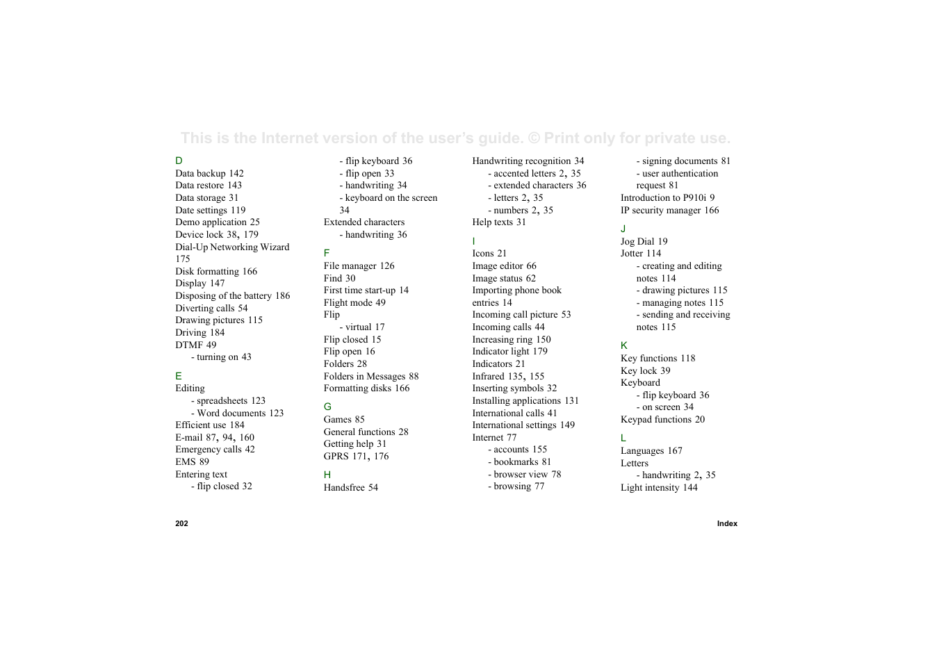 Sony Ericsson P910i User Manual | Page 202 / 204