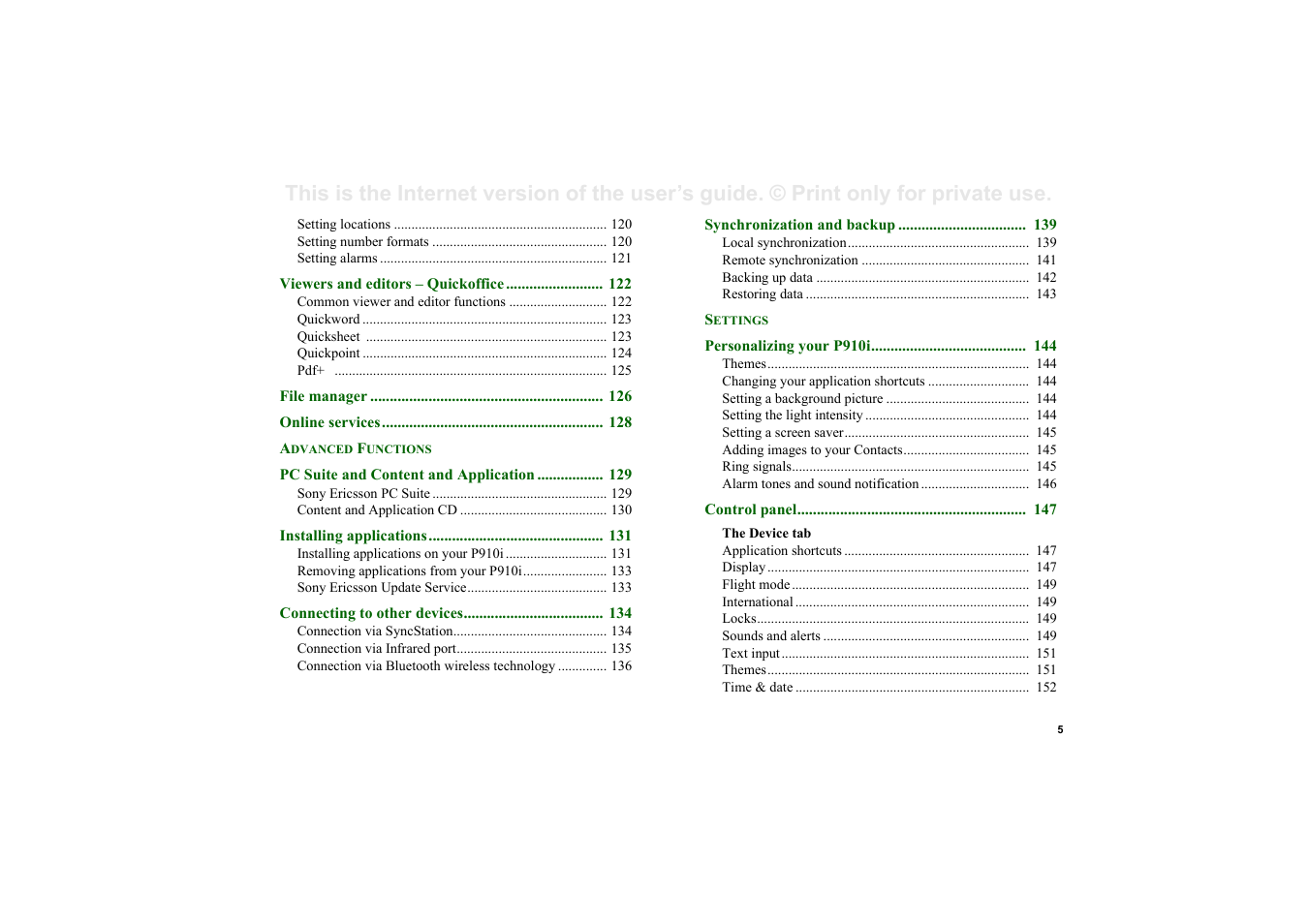 Sony Ericsson P910i User Manual | Page 5 / 204