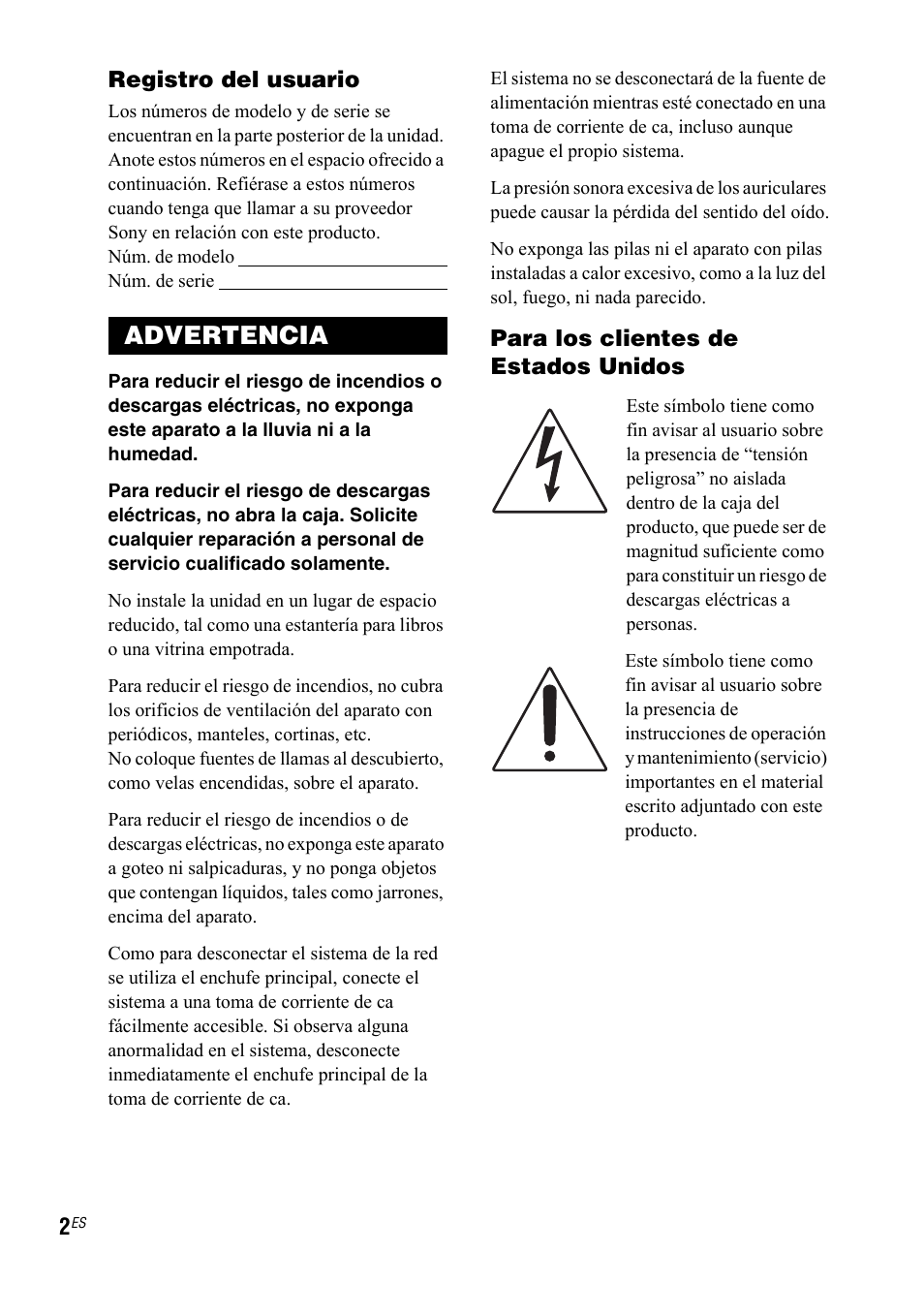 Advertencia | Sony SRS-DB500 User Manual | Page 20 / 60