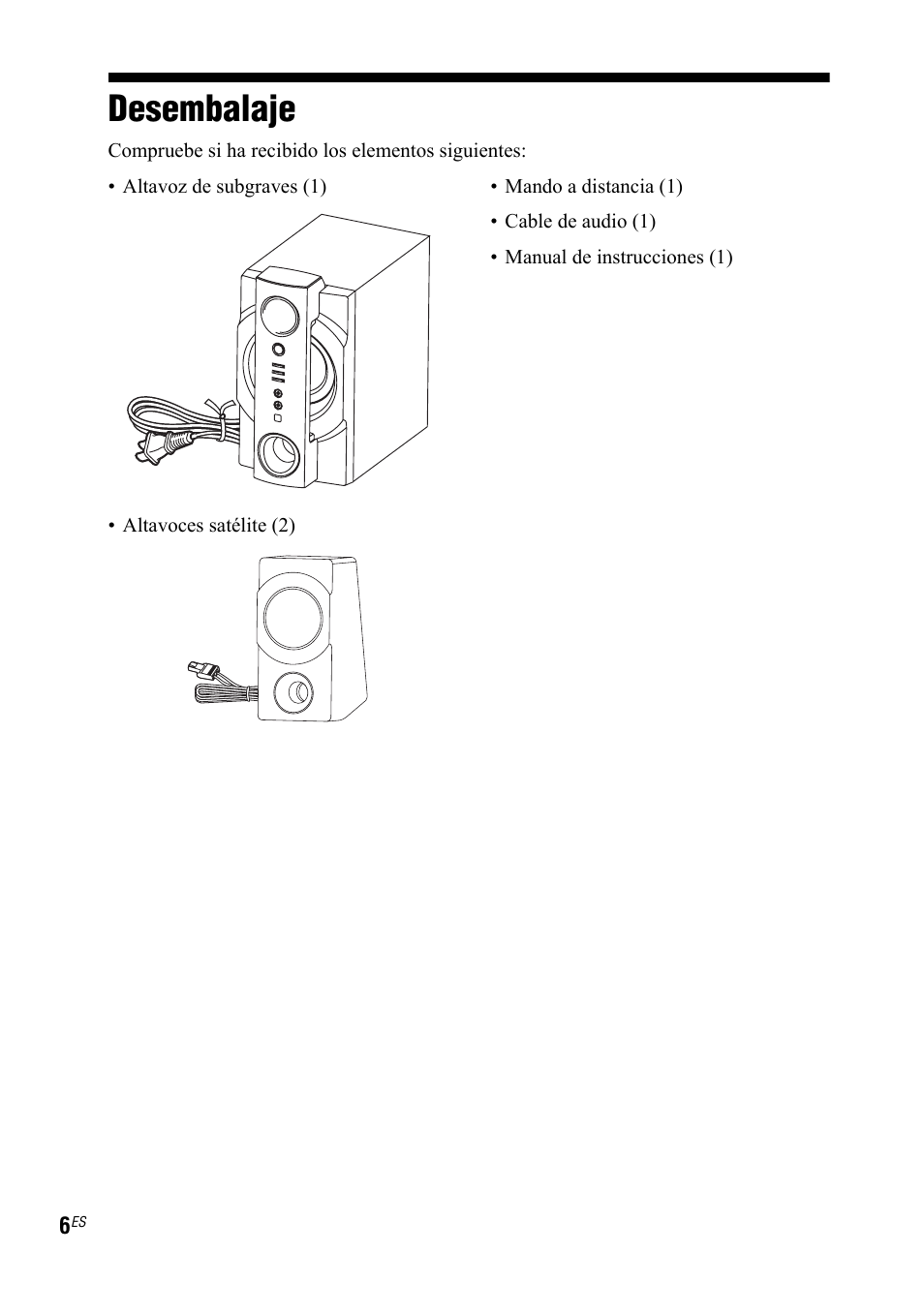 Desembalaje | Sony SRS-DB500 User Manual | Page 24 / 60