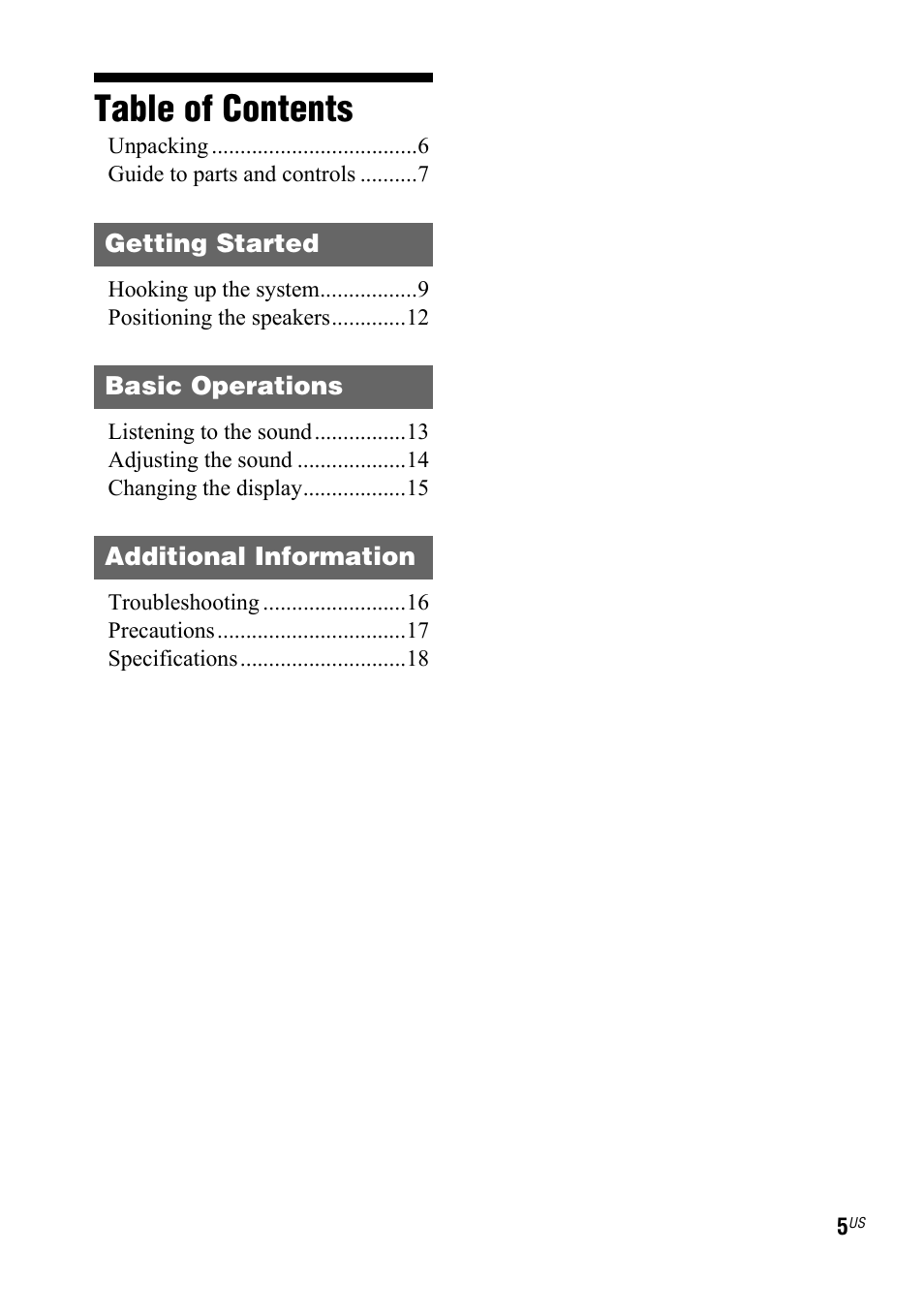 Sony SRS-DB500 User Manual | Page 5 / 60