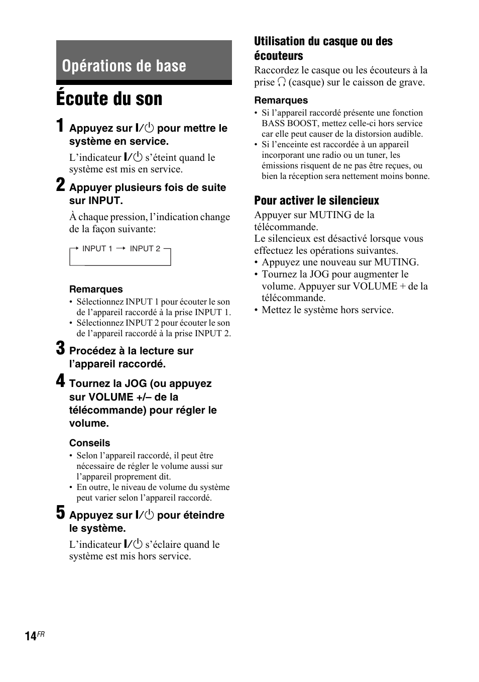 Opérations de base, Écoute du son, Écoute du son 1 | Sony SRS-DB500 User Manual | Page 52 / 60