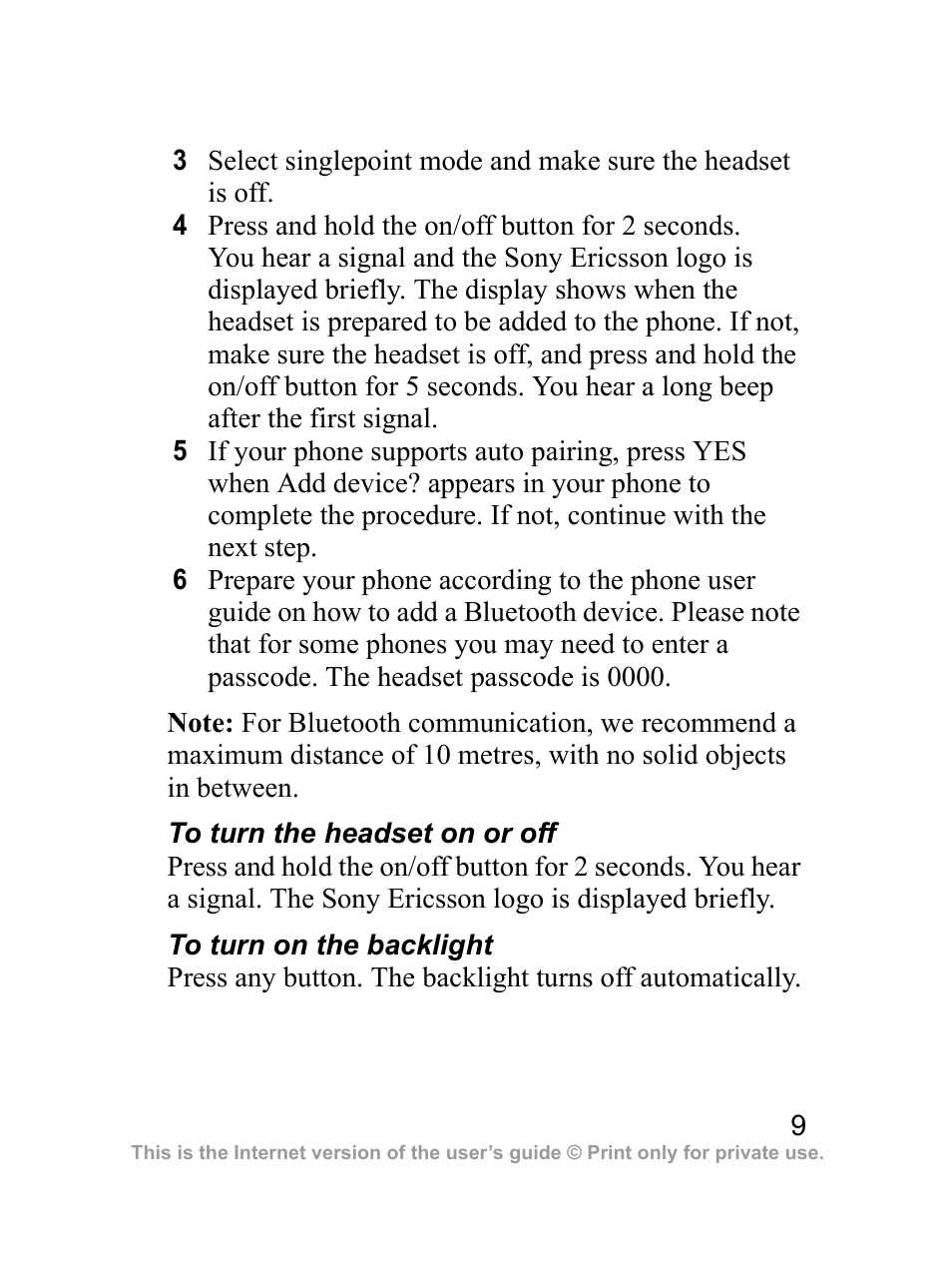Sony Ericsson HBH-DS970 User Manual | Page 10 / 64