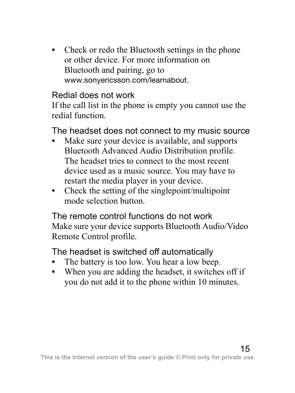 Sony Ericsson HBH-DS970 User Manual | Page 16 / 64