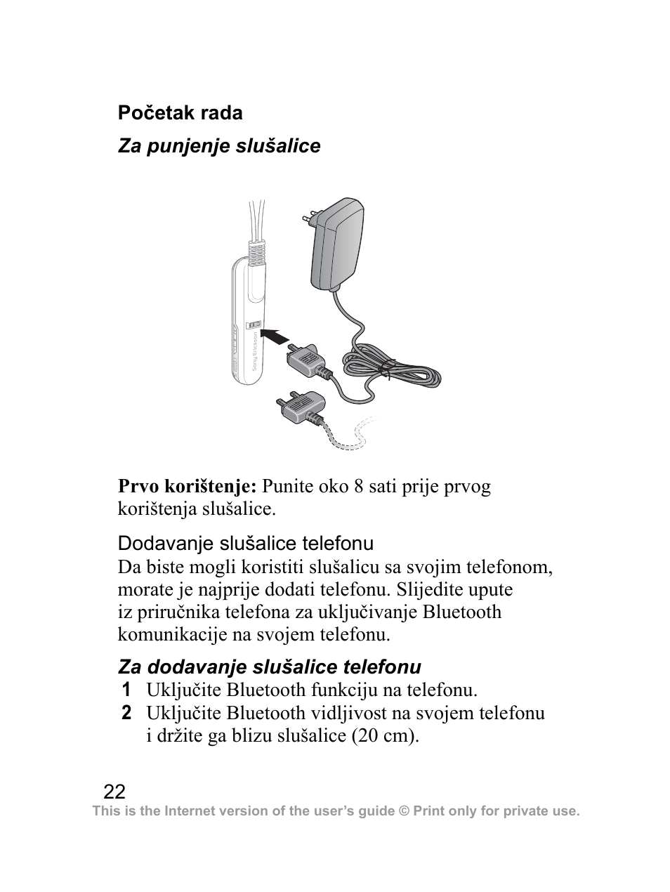 Početak rada | Sony Ericsson HBH-DS970 User Manual | Page 23 / 64