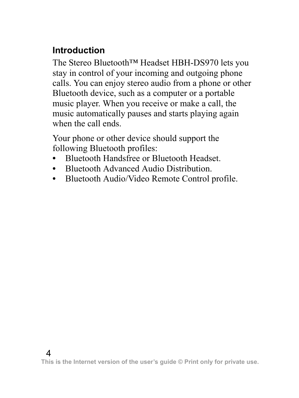 Introduction | Sony Ericsson HBH-DS970 User Manual | Page 5 / 64