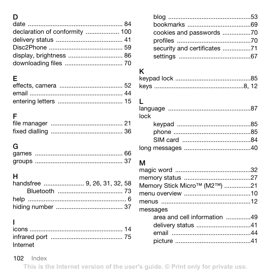 Sony Ericsson K800i User Manual | Page 102 / 105