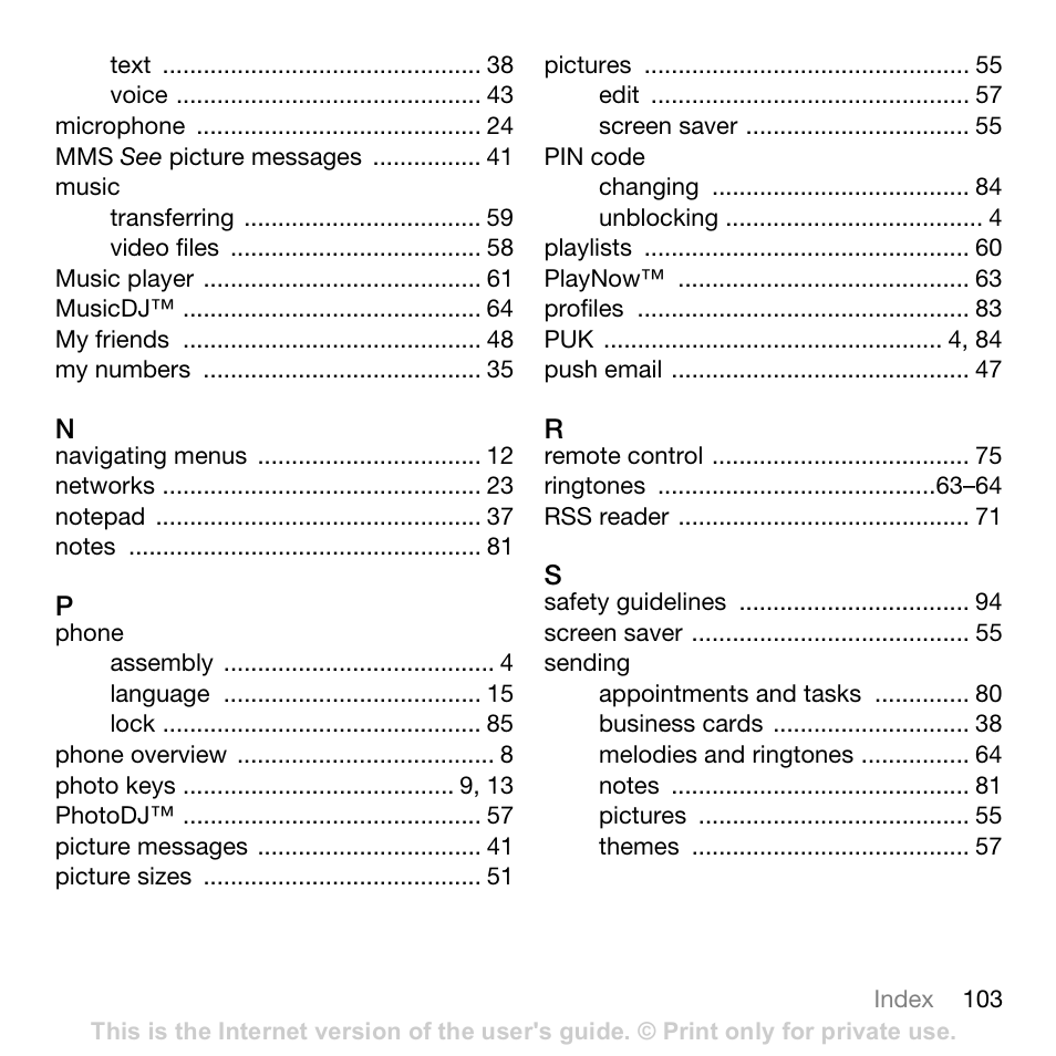 Sony Ericsson K800i User Manual | Page 103 / 105