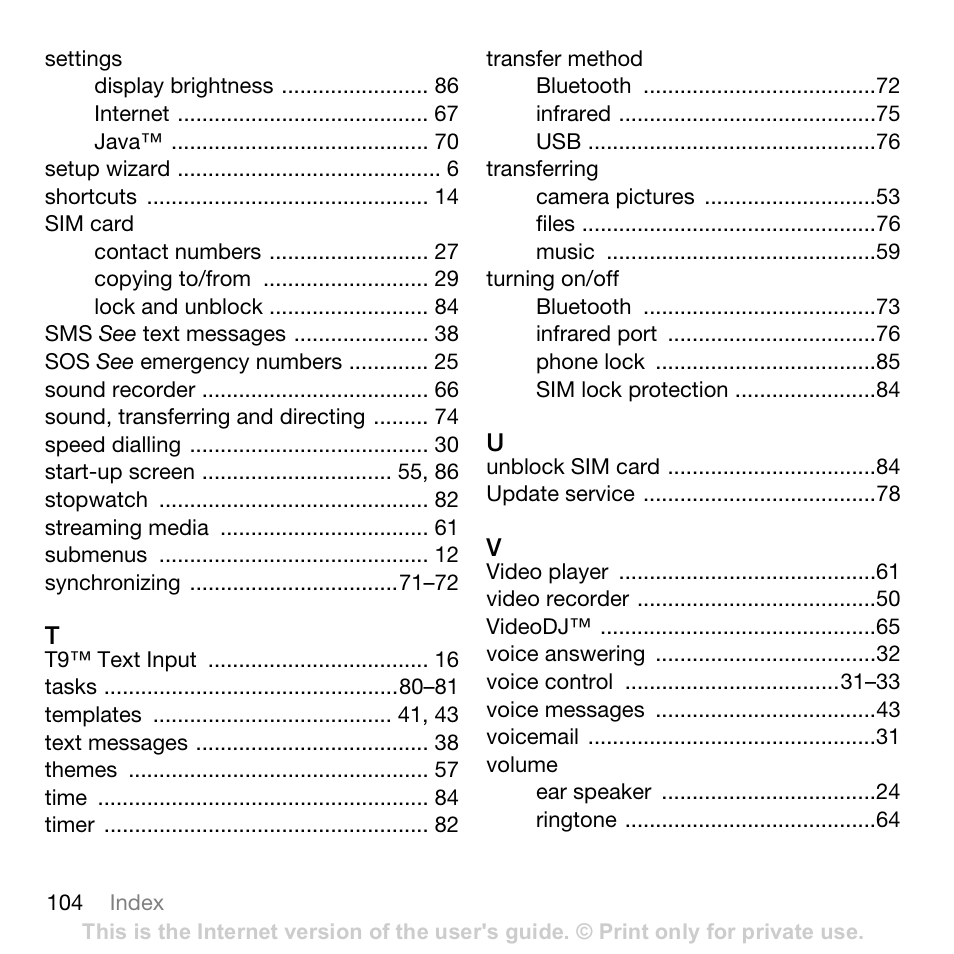 Sony Ericsson K800i User Manual | Page 104 / 105