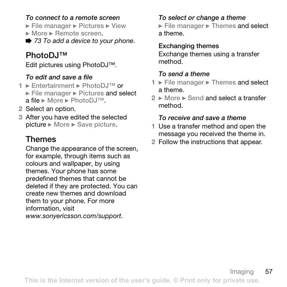 Sony Ericsson K800i User Manual | Page 57 / 105