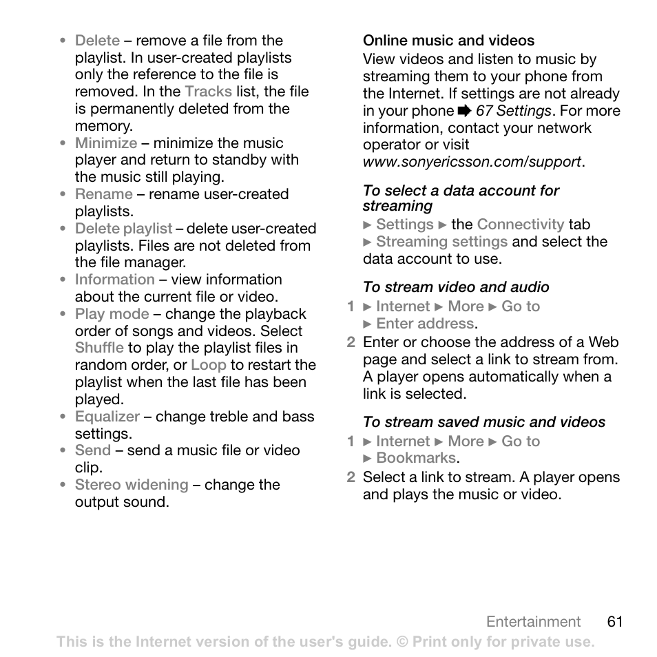 Sony Ericsson K800i User Manual | Page 61 / 105