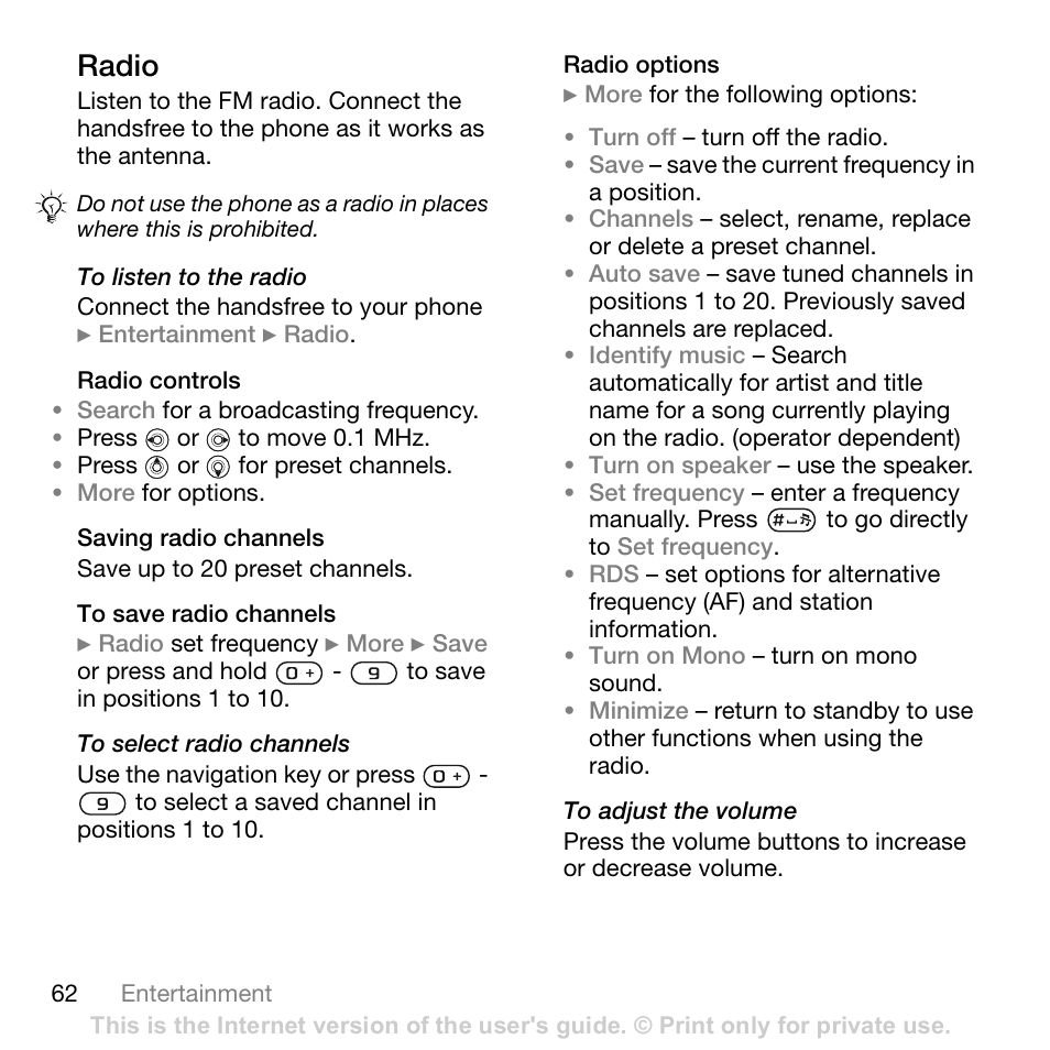 Sony Ericsson K800i User Manual | Page 62 / 105