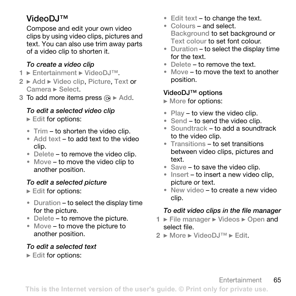 Sony Ericsson K800i User Manual | Page 65 / 105