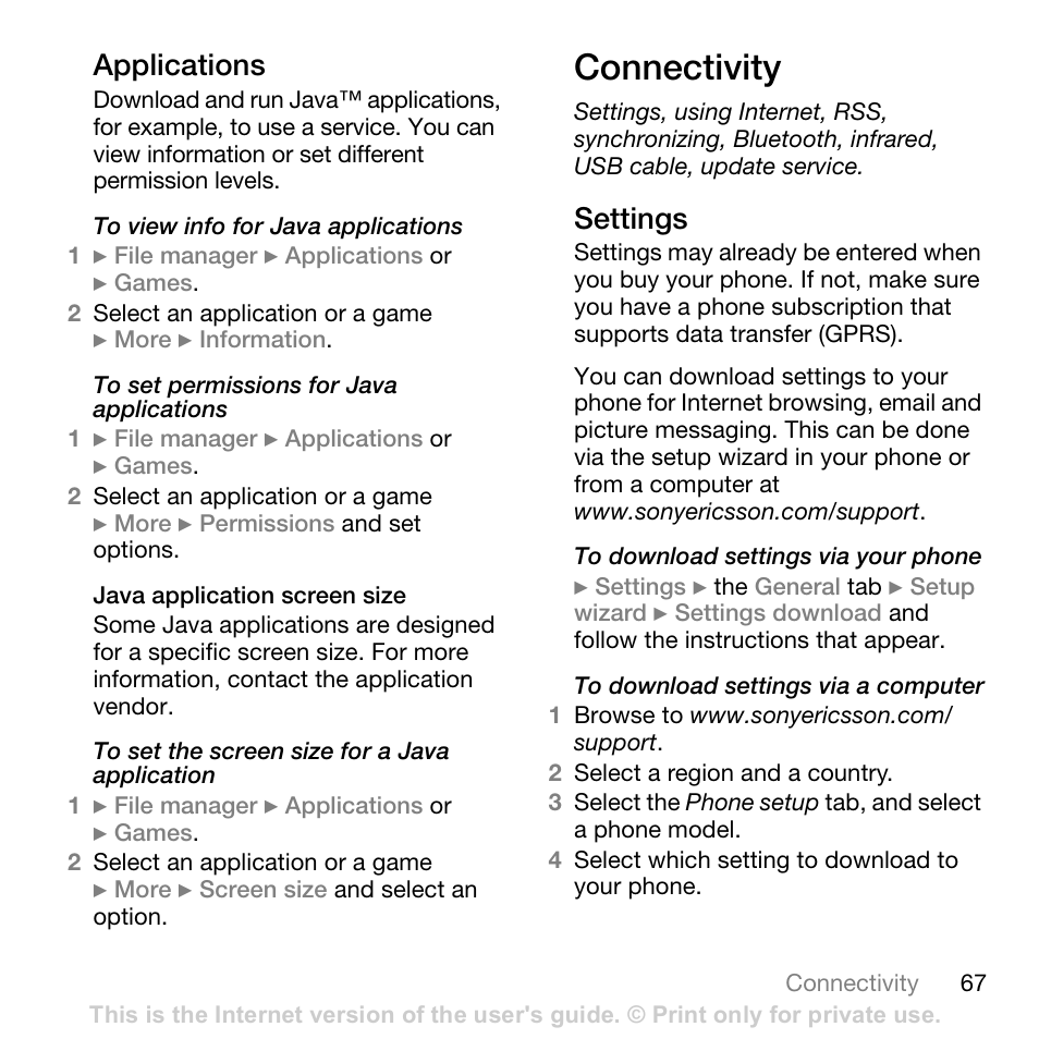 Sony Ericsson K800i User Manual | Page 67 / 105