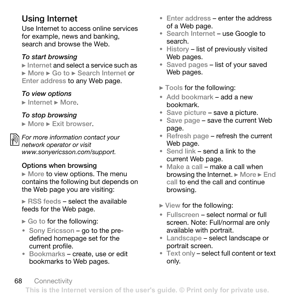 Sony Ericsson K800i User Manual | Page 68 / 105