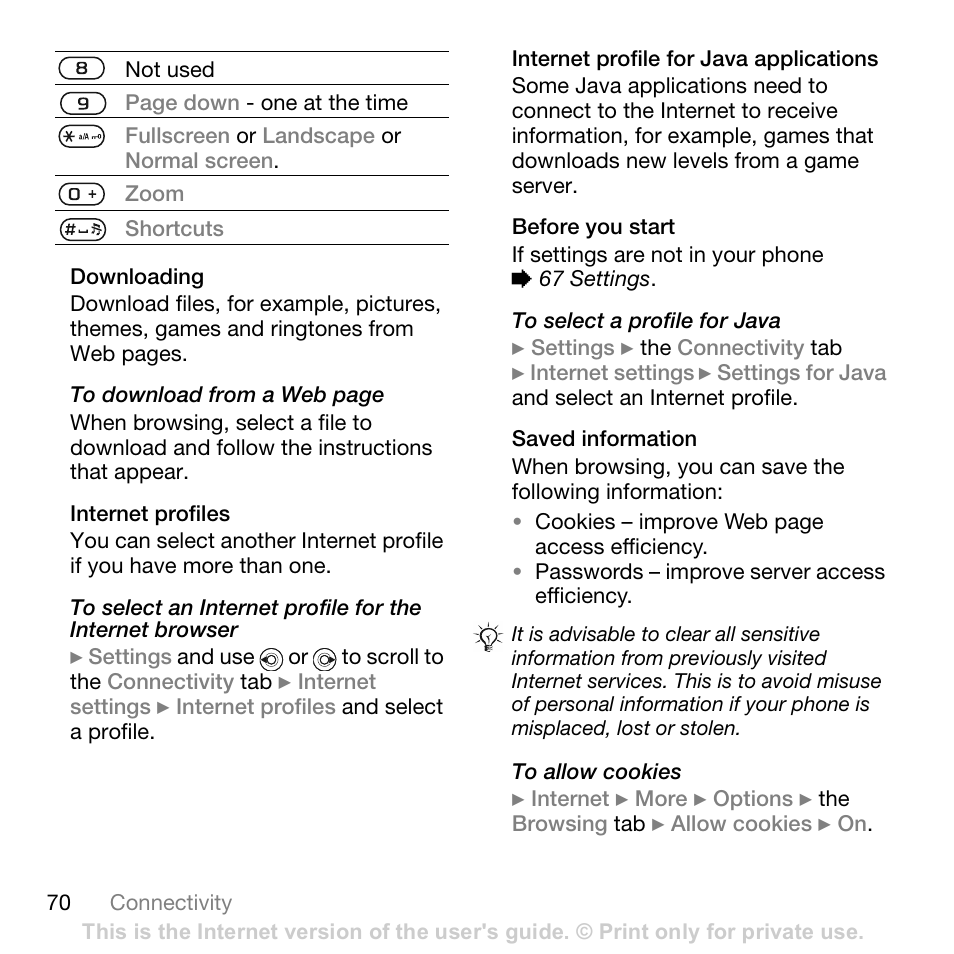 Sony Ericsson K800i User Manual | Page 70 / 105