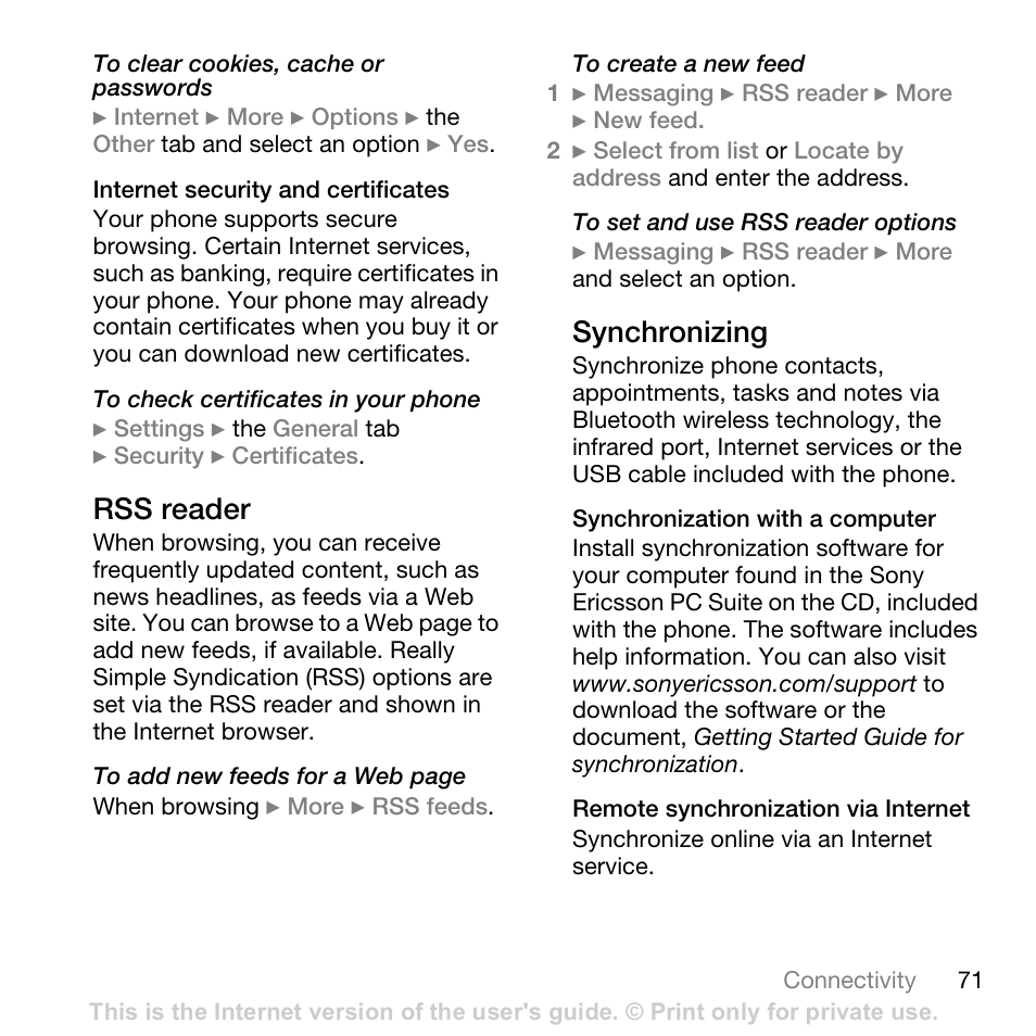 Sony Ericsson K800i User Manual | Page 71 / 105