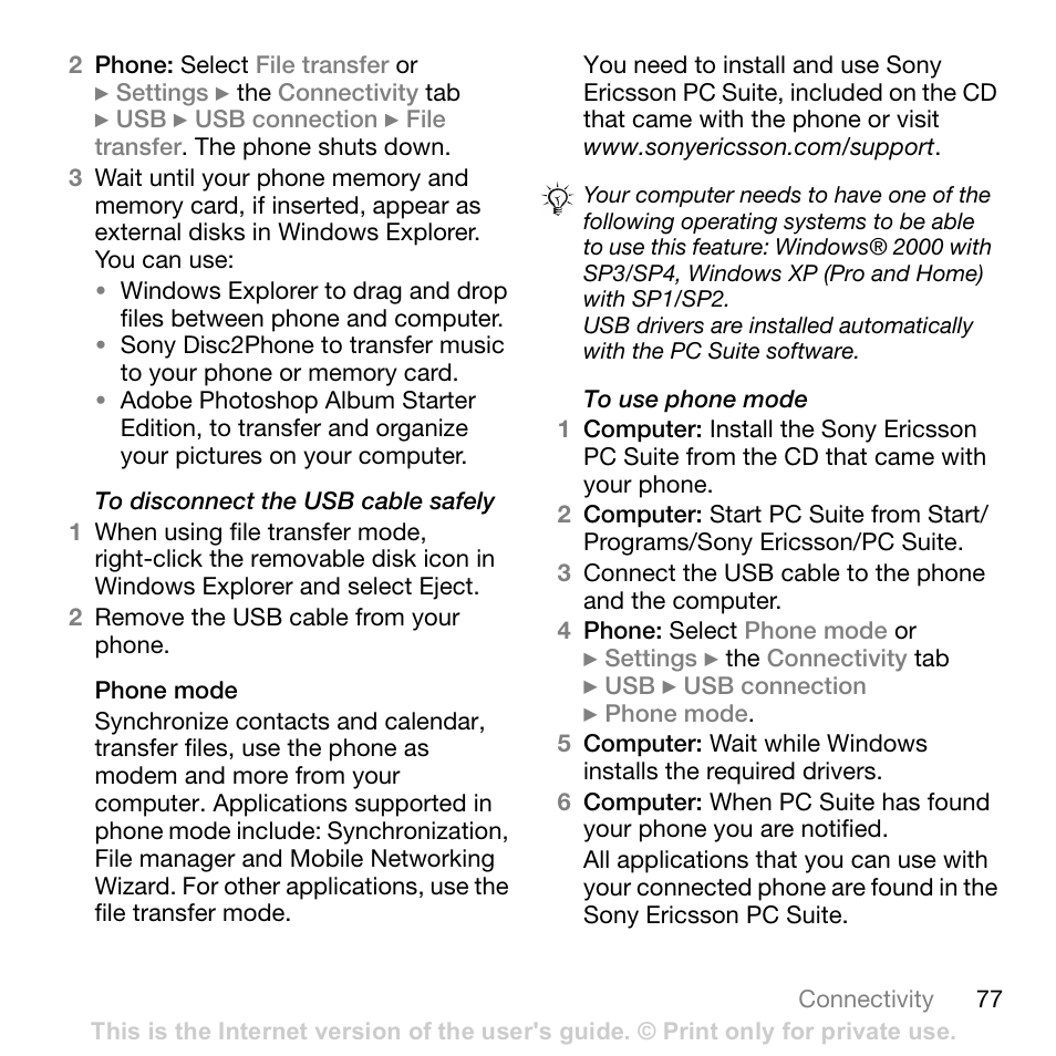 Sony Ericsson K800i User Manual | Page 77 / 105