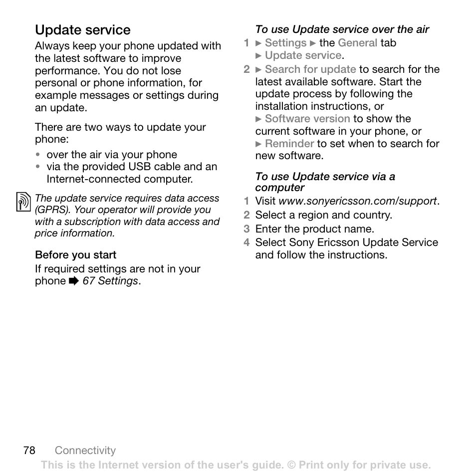 Sony Ericsson K800i User Manual | Page 78 / 105