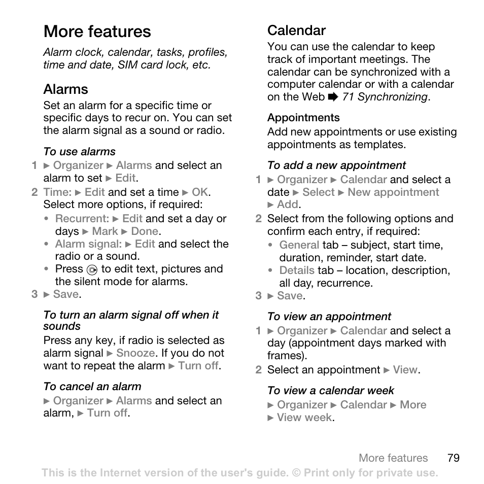 Sony Ericsson K800i User Manual | Page 79 / 105