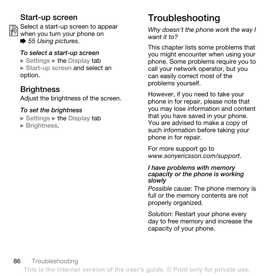 Sony Ericsson K800i User Manual | Page 86 / 105