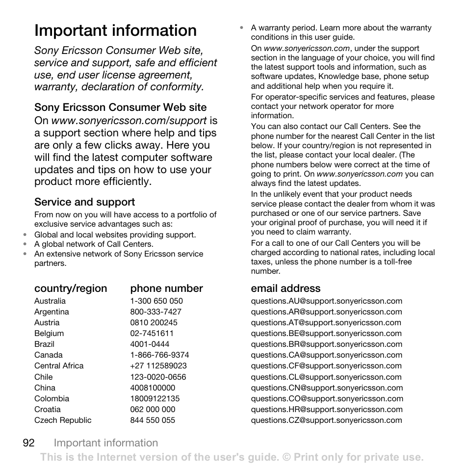 Sony Ericsson K800i User Manual | Page 92 / 105