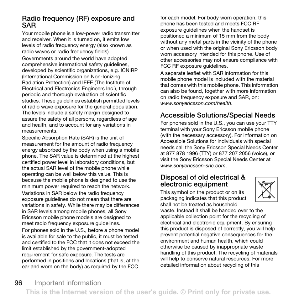 Sony Ericsson K800i User Manual | Page 96 / 105