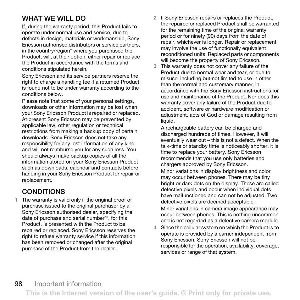 Sony Ericsson K800i User Manual | Page 98 / 105