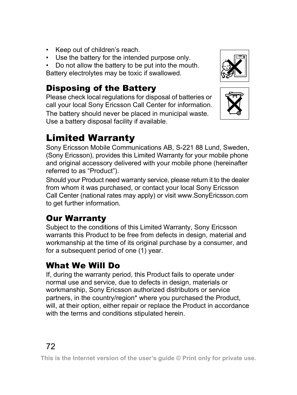 Limited warranty | Sony Ericsson J300i User Manual | Page 73 / 81