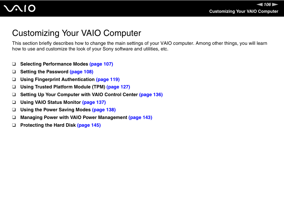 Customizing your vaio computer | Sony Ericsson VGN-SZ700 User Manual | Page 106 / 235