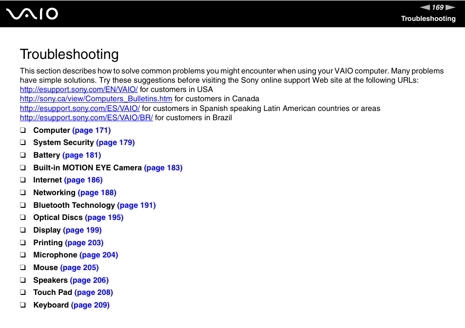 Troubleshooting | Sony Ericsson VGN-SZ700 User Manual | Page 169 / 235