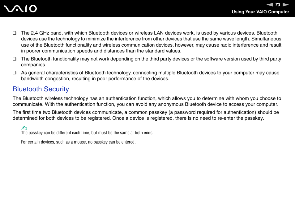 Bluetooth security | Sony Ericsson VGN-SZ700 User Manual | Page 73 / 235