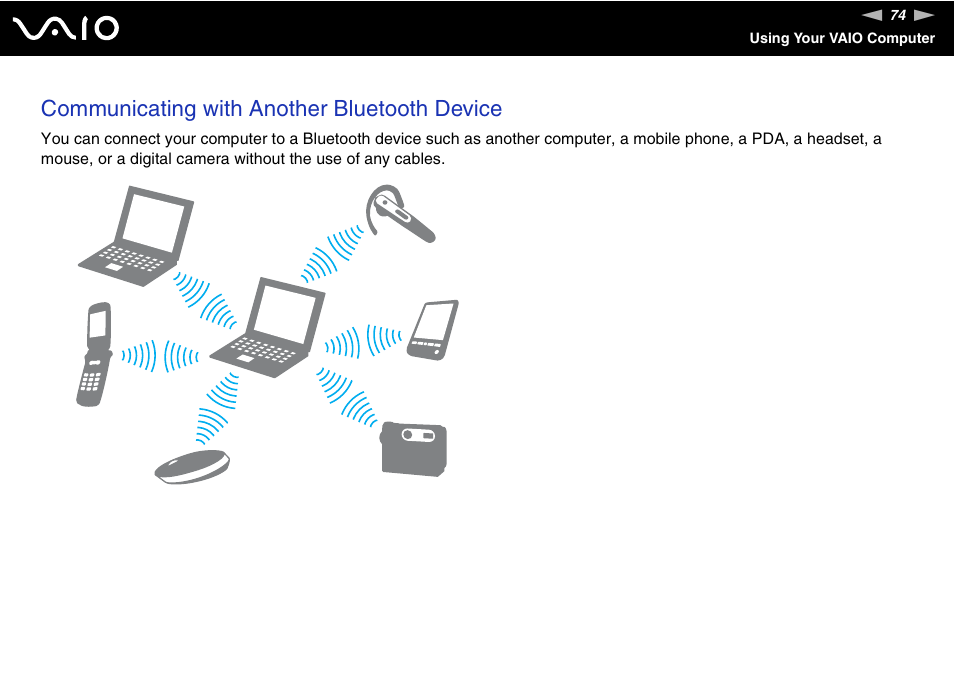 Communicating with another bluetooth device | Sony Ericsson VGN-SZ700 User Manual | Page 74 / 235