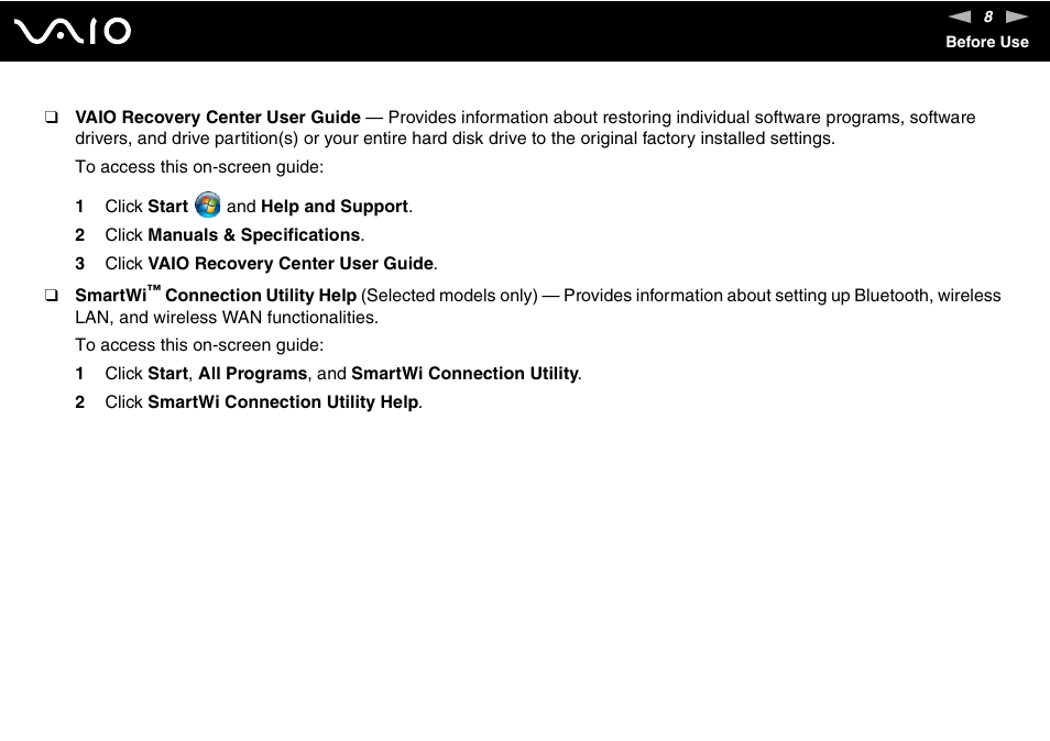 Sony Ericsson VGN-SZ700 User Manual | Page 8 / 235