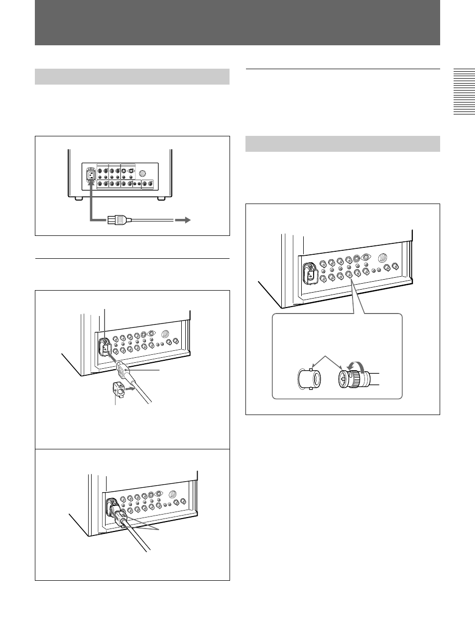 Connections, How to connect the ac power cord, How to connect a cable to a bnc connector | Sony Ericsson PVM-20M4A User Manual | Page 15 / 56