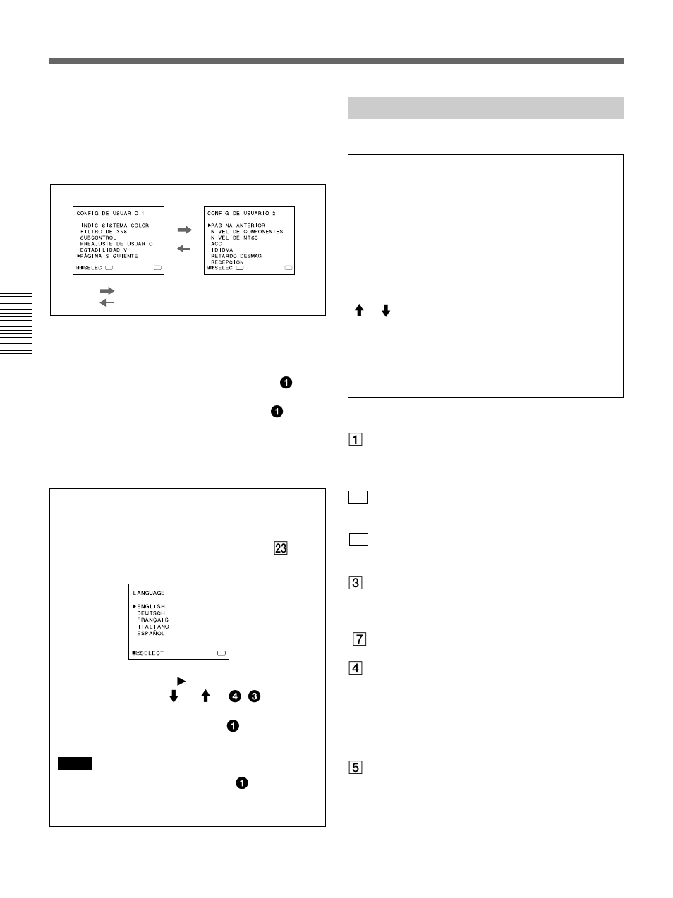 Funciones de los men徭 en pantalla, Funciones de los menús en pantalla, Uso de menús en pantalla | Sony Ericsson PVM-20M4A User Manual | Page 48 / 56