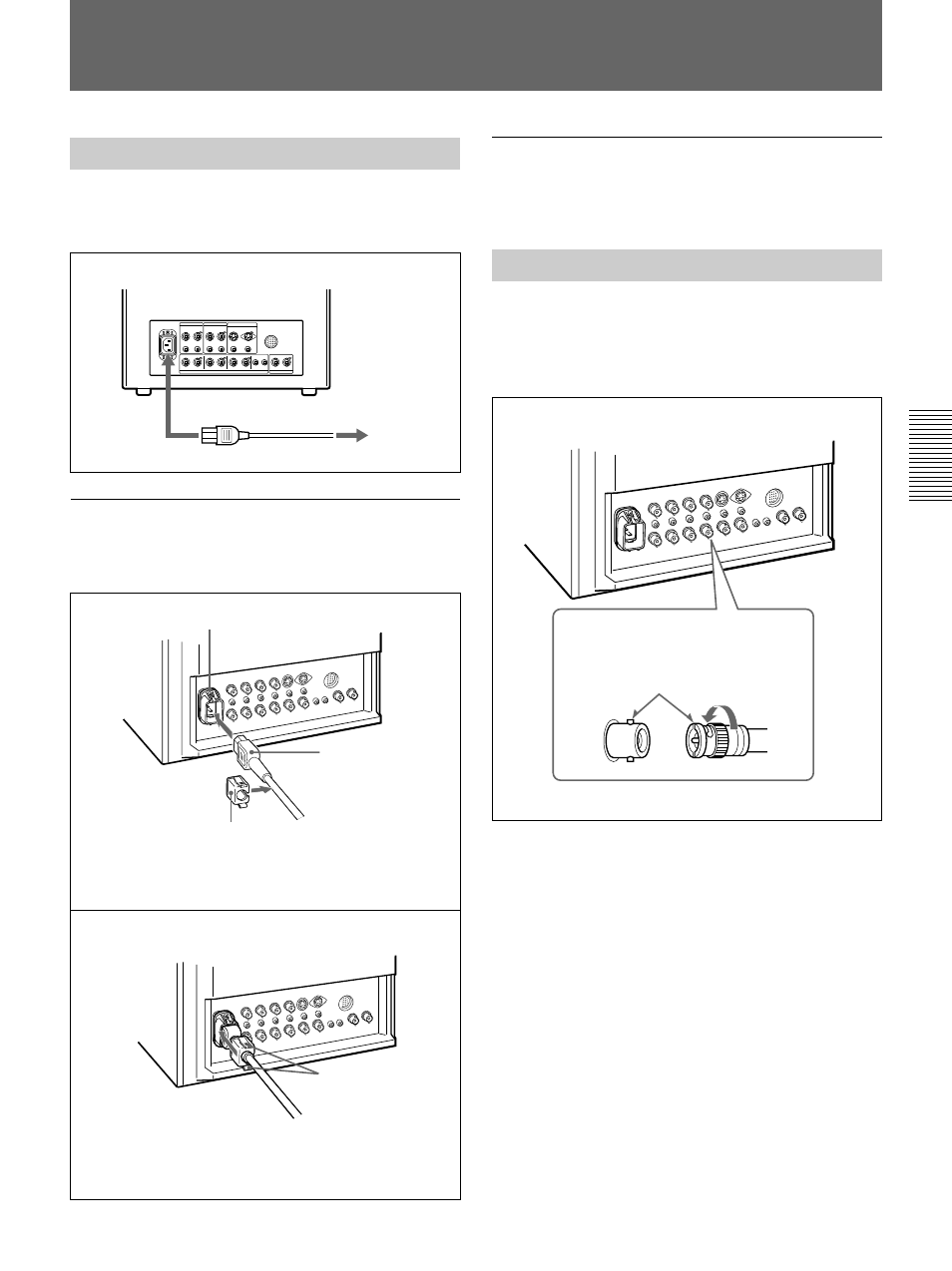 Conexiones, Conexi溶 del cable de alimentaci溶 de ca, Conexi溶 de un cable a un conector bnc | Conexión del cable de alimentación de ca, Conexión de un cable a un conector bnc | Sony Ericsson PVM-20M4A User Manual | Page 51 / 56