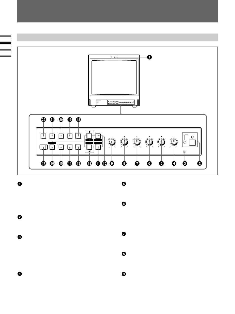 Location and function of parts and controls, Front | Sony Ericsson PVM-20M4A User Manual | Page 6 / 56