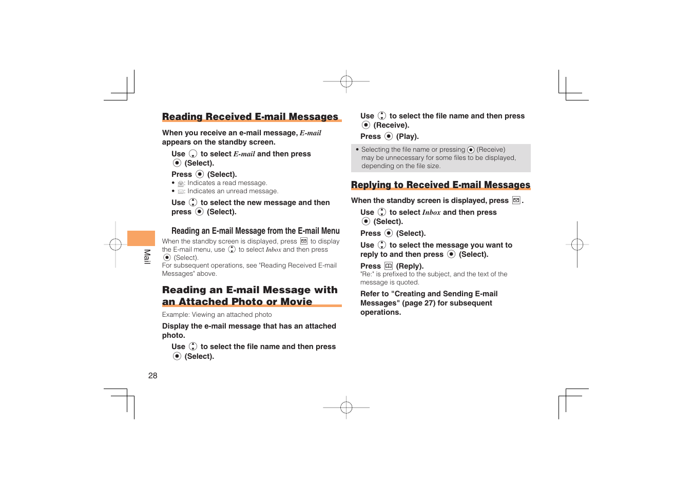 Reading received e-mail messages, Replying to received e-mail messages | Sony Ericsson IIDA G11 User Manual | Page 30 / 62