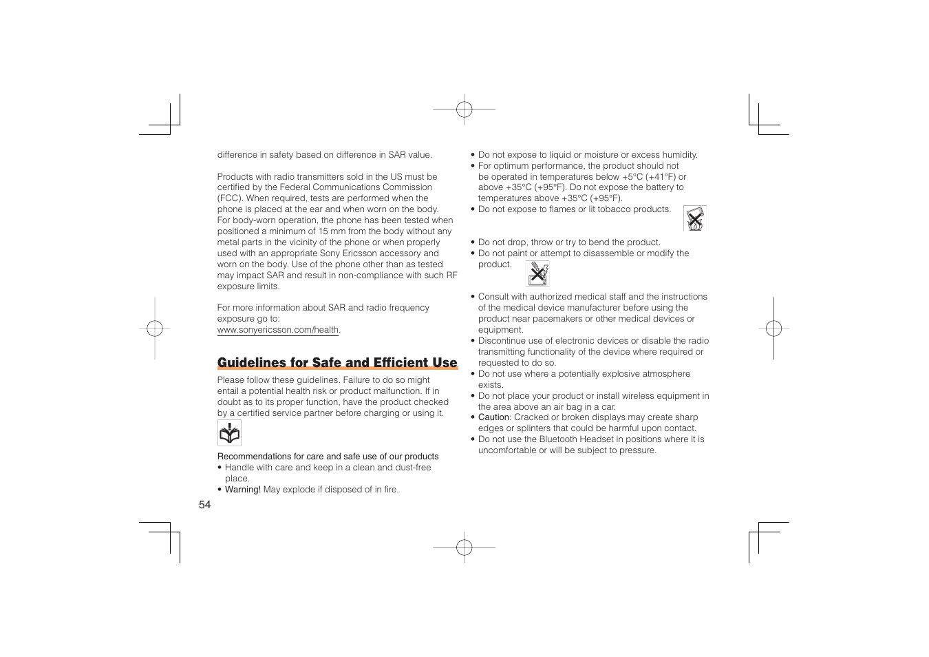 Guidelines for safe and efficient use | Sony Ericsson IIDA G11 User Manual | Page 56 / 62