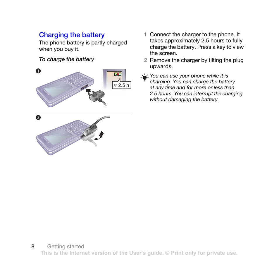 Charging the battery | Sony Ericsson K770i User Manual | Page 10 / 84