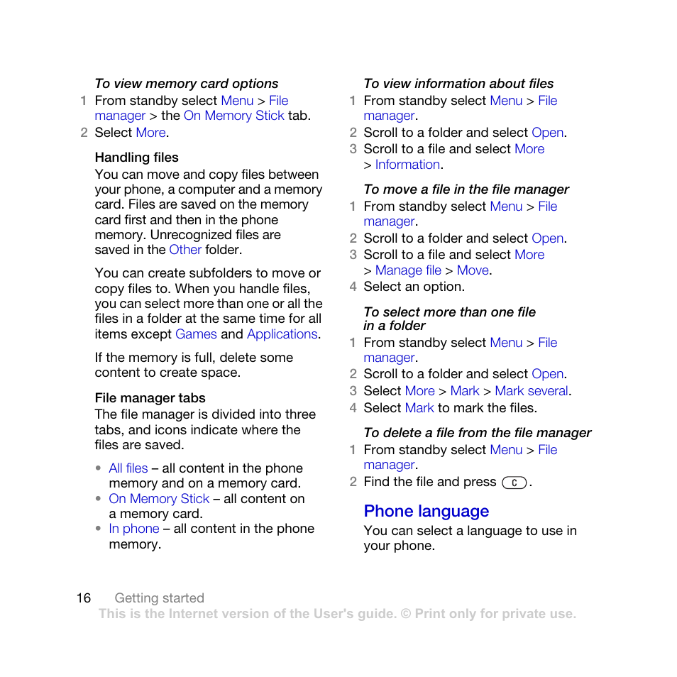 Phone language | Sony Ericsson K770i User Manual | Page 18 / 84