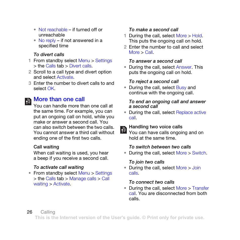 More than one call | Sony Ericsson K770i User Manual | Page 28 / 84