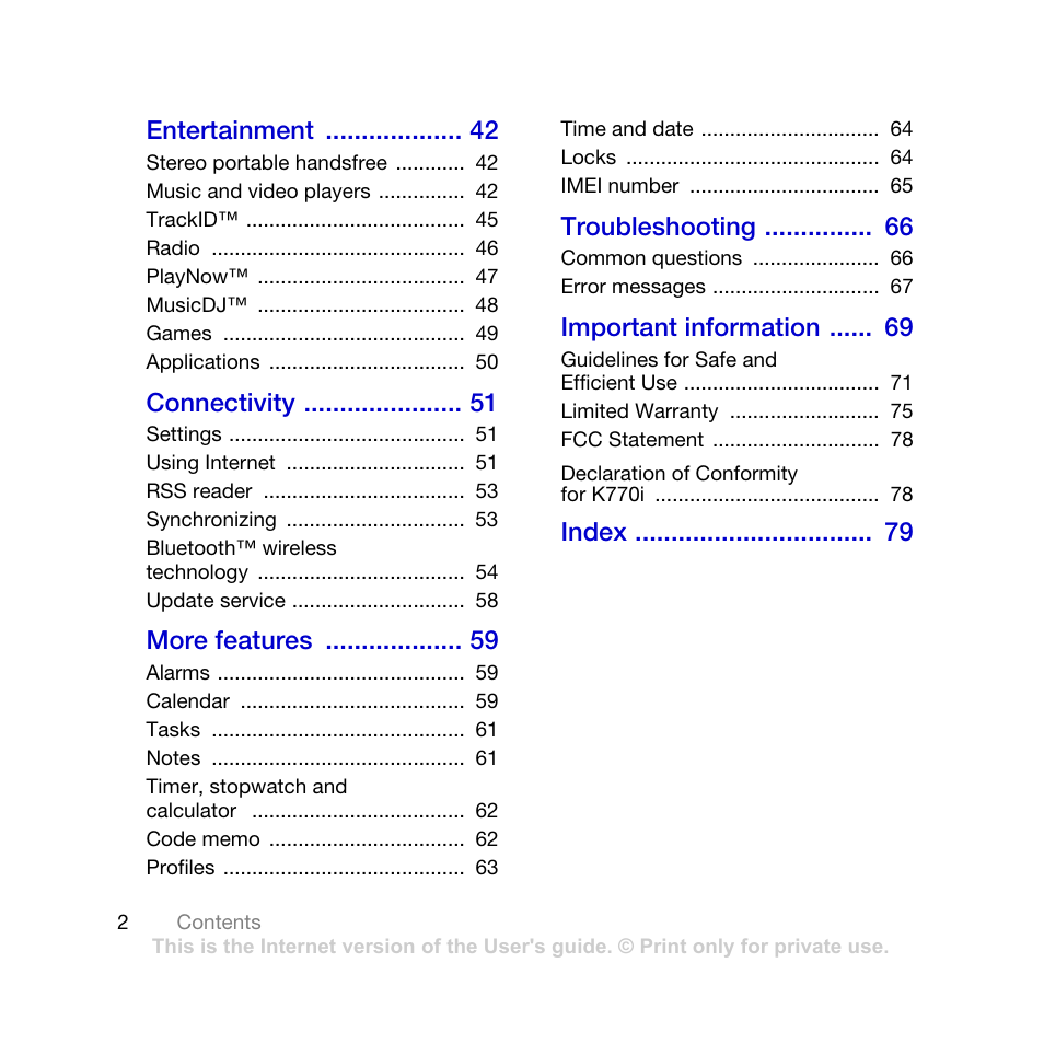 Sony Ericsson K770i User Manual | Page 4 / 84