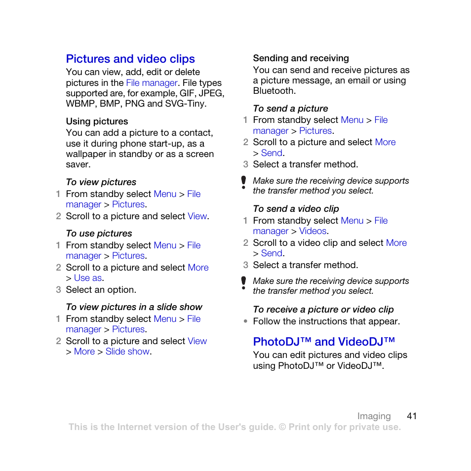 Pictures and video clips photodj™ and videodj, Using pictures, Pictures and video clips | Photodj™ and videodj | Sony Ericsson K770i User Manual | Page 43 / 84